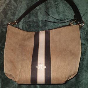 Coach Tan and Black Stripe Shoulder Bag